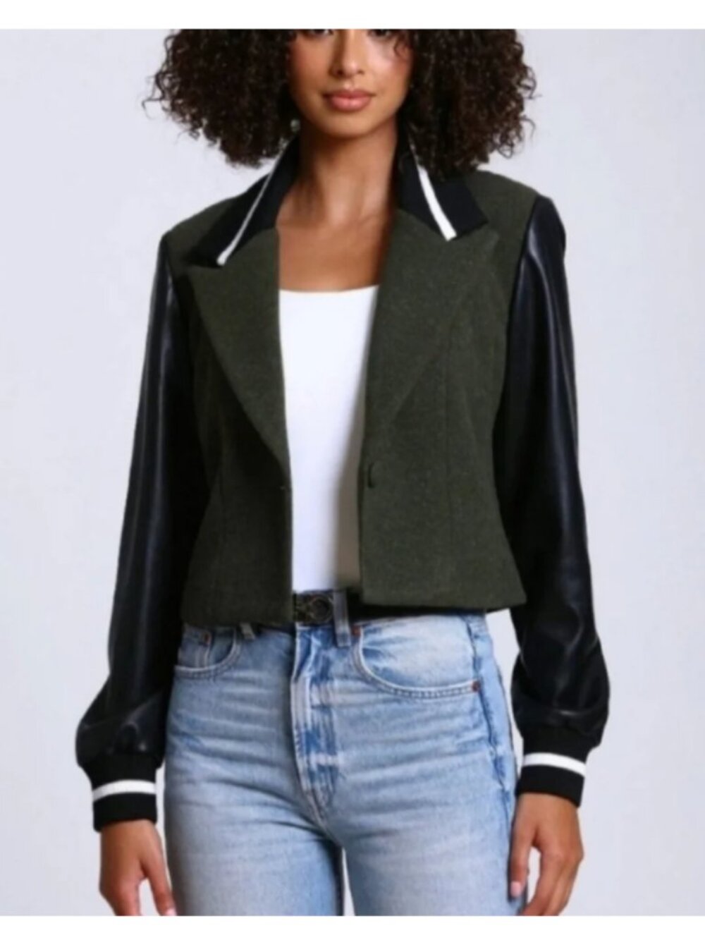 7 For All Mankind Mixed Media Cropped Varsity Blazer